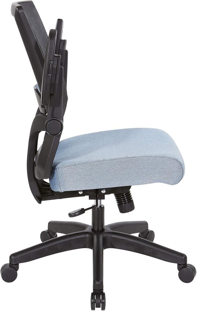 Space Seating 867 Series Adjustable Manager's Chair with Breathable Mesh Back, Lumbar Support and Padded Flip Arms, Blue Fabric Seat with Black Nylon Base
