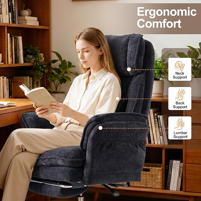 Okeysen Office Chair with Flip Armrests, Big and Tall Office Chair with Foot Rest & Lumbar Pillow, Wide Reclining Desk Chair for Cross Legged Sitting & Pets, Executive Ergonomic Computer Gaming Chair