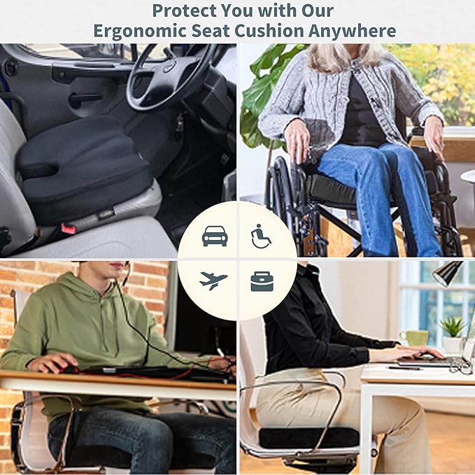 Gel Seat Cushion for Long Sitting - Memory Foam Chair Pillow for Sciatica Pain Relief - Orthopedic Gel & Memory Foam Coccyx Ppad for Tailbone Sick - Office Chair Cushion for Back Pain Grey
