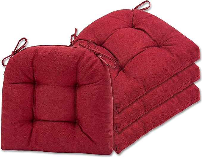 SQUARE MOON Chair Cushions for Dining Chairs, 3 Inch Thick Comfortable Kitchen Chair Pads, Dining Room Seat Cushions with Ties, Machine Washable, 17" x 16" x 3", 4/Pack, Wine Red