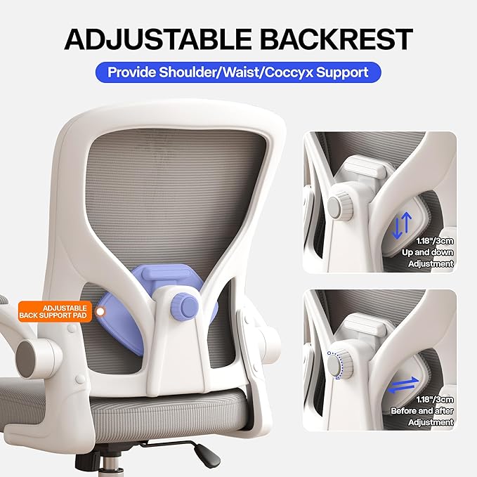Office Chair, Ergonomic Desk Chair with Adjustable Lumbar Support Flip-up Arms,Comfortable Swivel Mesh Back Computer Chair Executive Task Chair for Home Office Use (Grey)