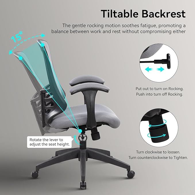 HAMESS Ergonomic Mesh Office Chair for Home Office Swivel Rolling Computer Desk Chair Padded Arms with Built-in Lumbar Support Thick Seat Cushion 300 lbs