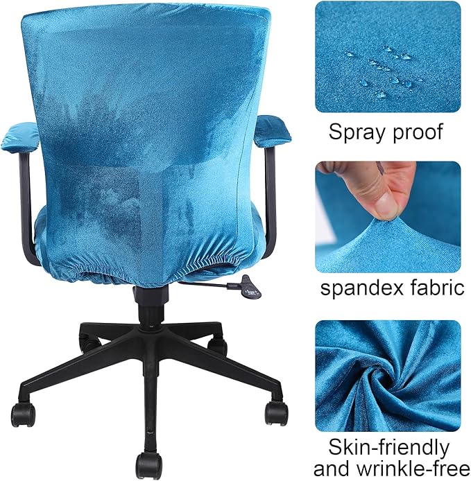 Tallew 4 Pcs Office Chair Covers Set Computer Universal Protective Stretchable Chair Seat Covers Desk Armrest Slipcovers Pads Office Cushion Backrest for Rotating(Sapphire)