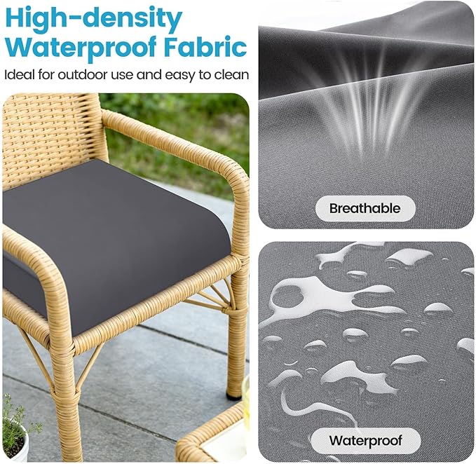 TasticTotes Patio Chair Cushions - Set of 2, Waterproof Outdoor Seat Cushions with Adjustable Straps and Handles, Fade-Resistant Chair Pads for Outdoor Furniture, Garden, Beach (22" x 22" x 3", Grey)