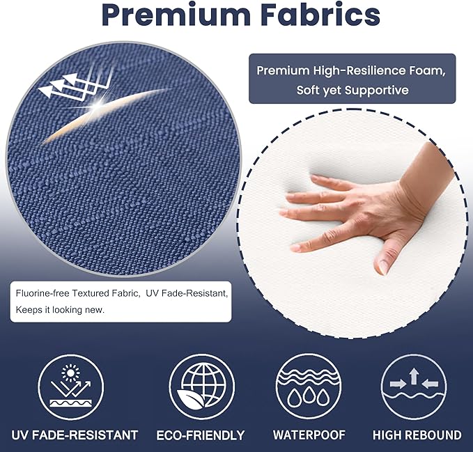 Battilo Chair Cushions for Dining Chairs with Ties, Kitchen Chair Pad with Non-Slip Backing and Removable Cover, Indoor/Outdoor Dining Seat Cushion, 16"x16"x2", Set of 4, Navy