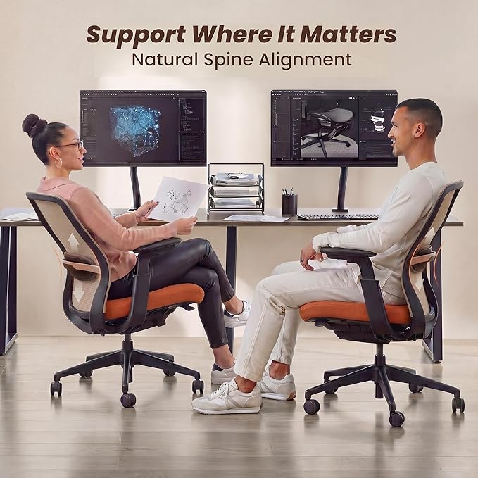 COLAMY Office Chair Set of 2, Easy Wire-Control Desk Chair with Sliding Seat Depth & Thick Padded Lumbar Support, Heavy Duty 300 LBS High Back Mesh Computer Chair for Home Workstation,Orange