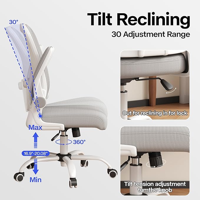 Office Chair, Ergonomic Desk Chair with Adjustable Lumbar Support Flip-up Arms,Comfortable Swivel Mesh Back Computer Chair Executive Task Chair for Home Office Use (Grey)