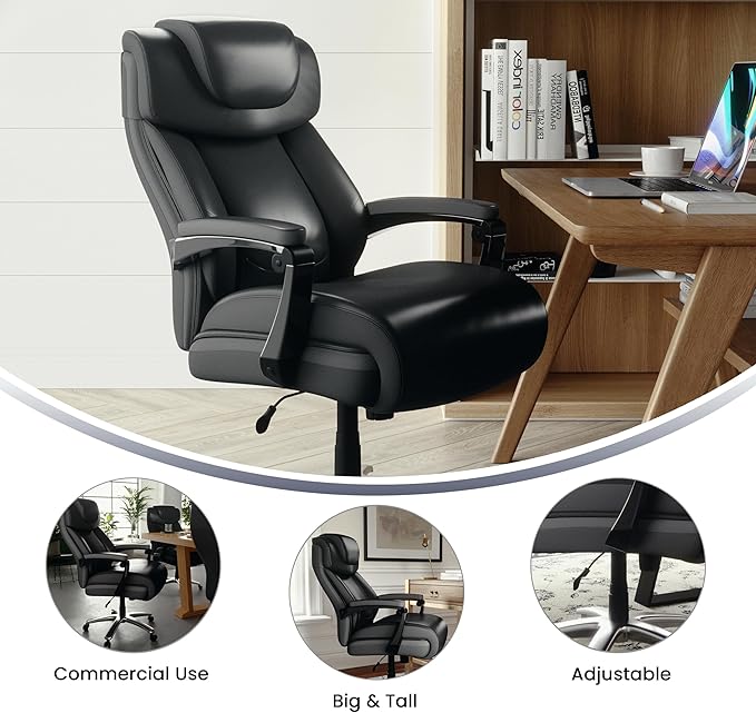 Flash Furniture Hercules Series High-Back Swivel LeatherSoft Office Chair, Ergonomic Executive Chair with Headrest and Adjustable Height, Black