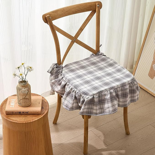 vctops Plaid Cotton Chair Cushion for Kitchen Dining Room Chairs Farmhouse Scottish Tartan Thin Seat Cushion Soft Foam Non Slip Chair Pad with Removable Cover (Grey,16"x16")
