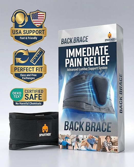 Sparthos Back Support Belt - Immediate Relief from Back Pain, Sciatica, Herniated Disc - Breathable Brace With Lumbar Pad - Lower Backbrace For Home & Lifting At Work - For Men & Women - (X-Small)