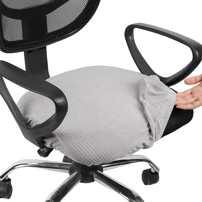 Melaluxe Stretch Jacquard Office Chair Cover, Removable Washable Desk Chair Cover Rotating Chair Seat Slipcover, Light Gray