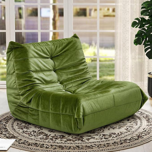 Trenda Bean Bag Chairs for Adults - Comfy High-Density Foam Fireside Chair, Adult Size, Soft Dutch Velvet Cover Beanbag Couch, Versatile for Living Room, Bedroom, Dorm, Reading & Gaming (Green)