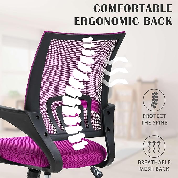 Office Chair, Adjustable Computer Chair with Lumbar Support, Office Desk Chair with Breathable Mesh Backrest, Home Office Desk Chairs for Student, Adults, Study, Dorm, Small Computer Chair (Pink)