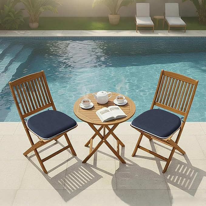 DYTXIII Set of 2 Outdoor Chair Cushions with Ties,Water Repellent Patio Chair Pads 17"x 16" for Outdoor Furniture,Round Corner Seat Cushions for Garden Yard Kitchen Textured Navy
