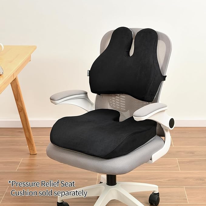 Lumbar Support Pillow for Office Chair - Memory Foam Back Cushion for Chair, Car, Couch - Lumbar Pillow Promotes Better Posture, Back Pain Relief with Adjustable Strap & Non-Slip