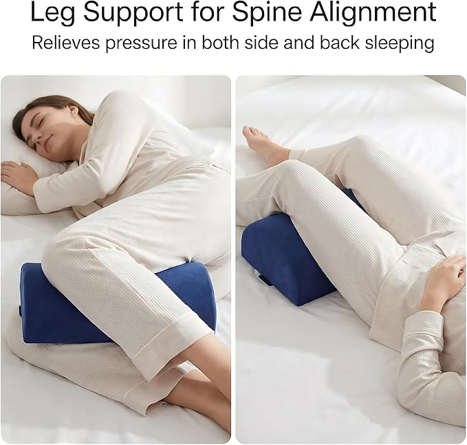 Under Knee Pillow, Half Moon Leg Pillow - Memory Foam Ergonomic Support Pillow for Side & Back Sleepers, Pain Relief & Alignment, Under Knee, Lumbar & Multi-Use Bolster Blue