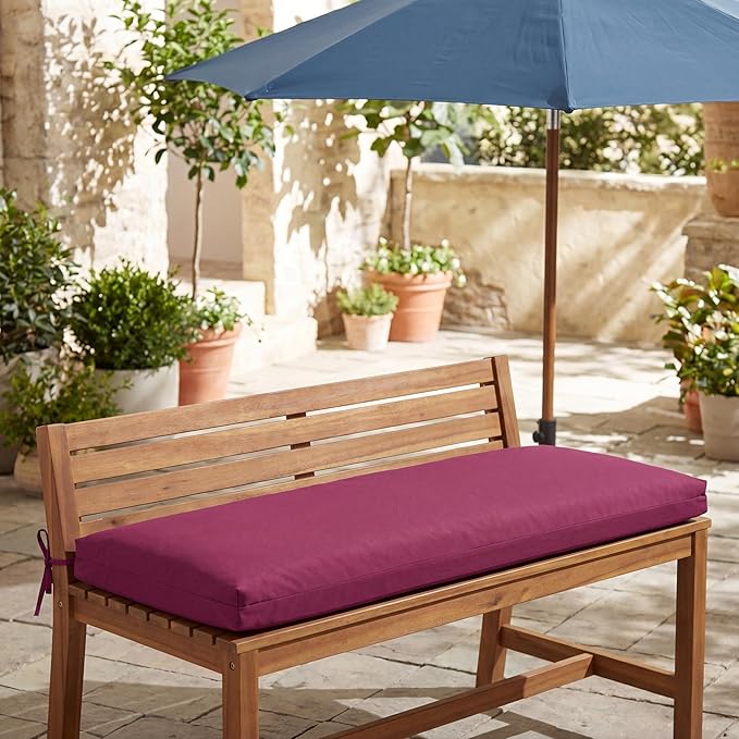 baibu 48Inch Outdoor Bench Cushion Waterproof, Bench Cushions for Outdoor Furniture, Dual-Layer Memory Foam atio Furniture Cushions, Porch Swing Seat Pad with Washable Cover & Ties, 48x16x3.5, Red