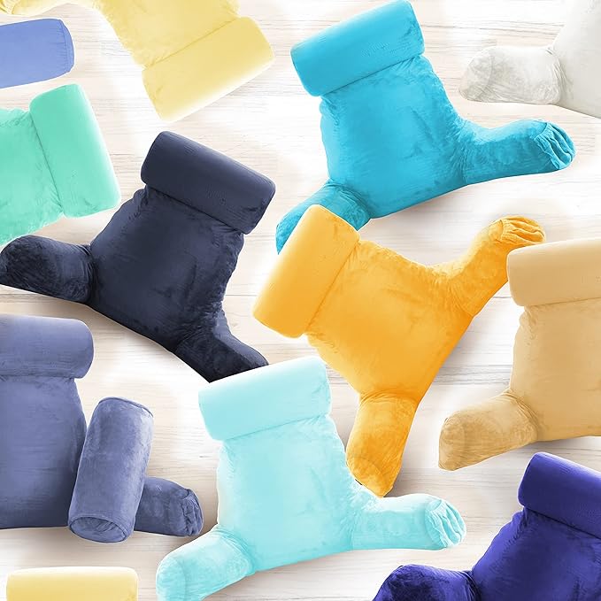 Clara Clark Reading Pillow with Shredded Memory Foam Includes 2 Neck and Lumber Support Pillows, Designed for Sitting Up in Bed and Couch Back and Arms Adjustable Support for Adults & Teens Royal Blue