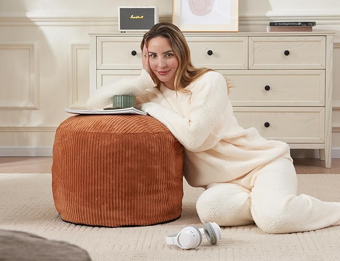 WSOFRLAC Pouf Ottoman Foot Stools Ottoman with Foam Small Corduroy Ottomans for Living Room Ottomans Pouf 20x15 Floor Poufs Foot Rest for Office Chair Orange Foot Stool Small