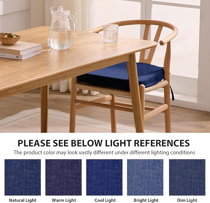Ruqmuis Chair Cushions for Dining Chairs, 2" Thick Seat Cushions for Kitchen Chairs, D-Shaped Chair Pads with Washable Cover, Ties and Non Slip Backing, 17'' x 16'', Set of 6, Blue