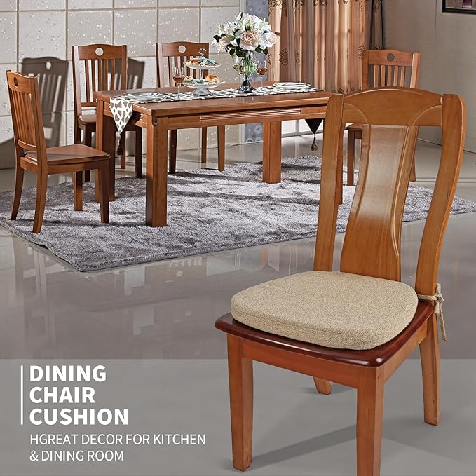 SINOSSO 4 Pack Memory Foam Chair Cushions for Dining Chairs, Friendly Woven Fabric 16" U-Shape Comfortable Kitchen Chair Pads, Removable Slip Resistant Seat Cushions (Set of 4, Linen)
