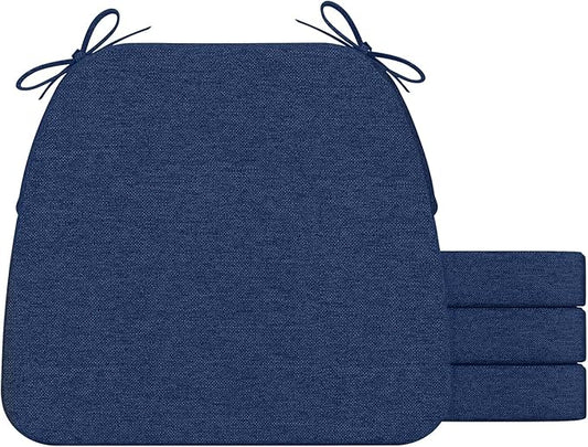 AAAAAcessories D-Shaped Chair Cushions, 2" Thick Dining Chair Pads with Ties and Removable, Machine-Washable Cover, 17" x 16", Set of 4, Blue
