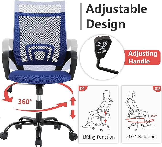 PayLessHere Office Computer Chair Ergonomic Cheap Desk Chair Adjustable Comfortable Mid Back Task Rolling Swivel with Lumbar Support for Home Office (Pack of 2, Blue)