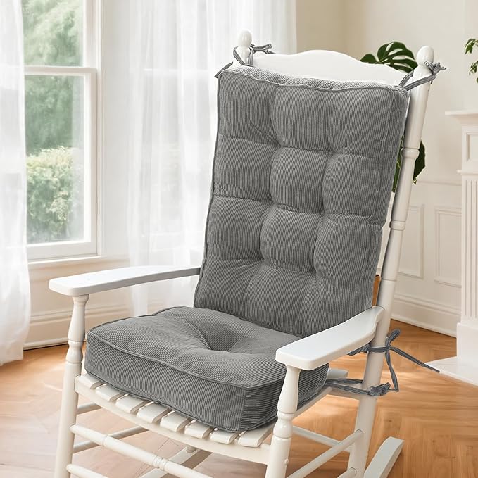 Rocking Chair Cushion - Non-Slip Thick Rocking Chair Pad Indoor with Ties High-Back Rocker Cushion Set for Porches Balconies Nurseries & Living Rooms