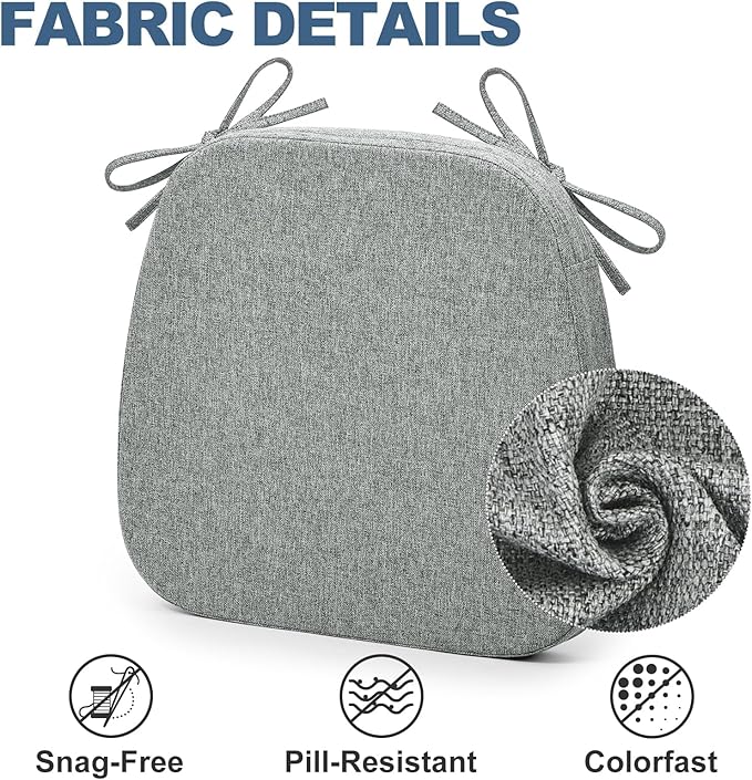 Shinnwa Seat Cushions for Kitchen Chairs Set of 6, Non-Slip Dining Chair Cushions with Detachable Straps and Machine Washable Cover, 6 Pack, 17x16x2in, Grey