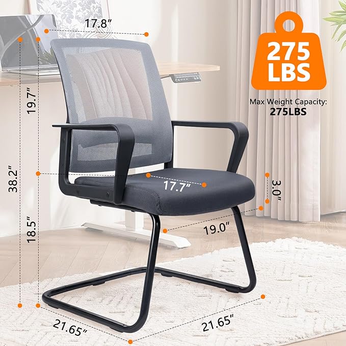 CLATINA Office Guest Chair with Lumbar Support and Mid Back Mesh Space Air Grid Series for Reception Conference Room Gray 8 Pack
