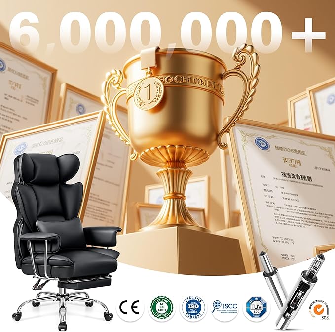 ALLGOD Big and Tall Ergonomic Office Chair with Footrest, High Back Executive Leather Office Chair, Reclining Computer Desk Chair, Comfy Heavy Duty Home Gaming Chair with Padded Arm, Black-2 Pack