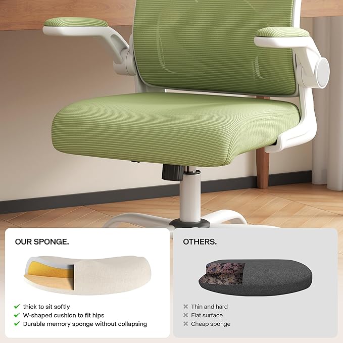 Office Chair, Ergonomic Desk Chair with Adjustable Lumbar Support Flip-up Arms,Comfortable Swivel Mesh Back Computer Chair Executive Task Chair for Home Office Use (Green)