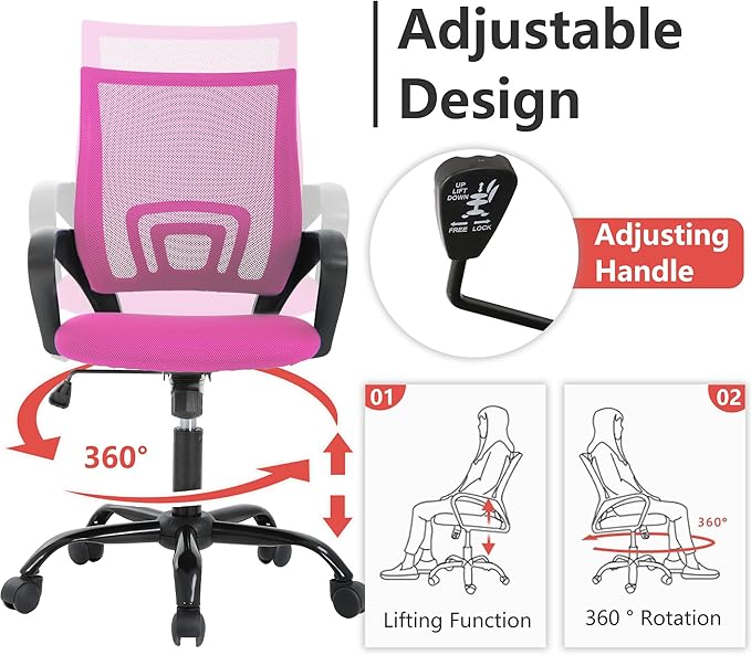 PayLessHere Office Computer Chair Ergonomic Cheap Desk Chair Adjustable Comfortable Mid Back Task Rolling Swivel with Lumbar Support for Home Office (Pack of 1, Pink)