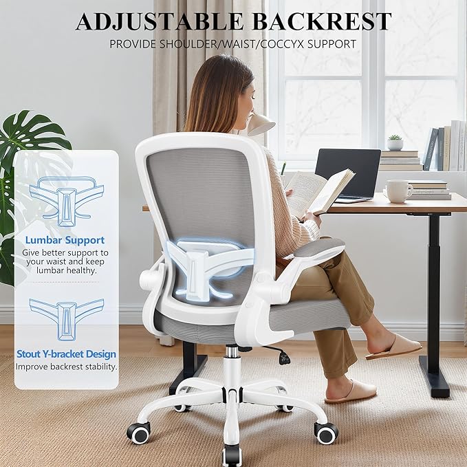 FelixKing Office Chair, Ergonomic Desk Chair Breathable Mesh Chairs Adjustable High Back Lumbar Support Flip-up Armrests, Executive Rolling Swivel Comfy Computer Chairs Home Office Gray