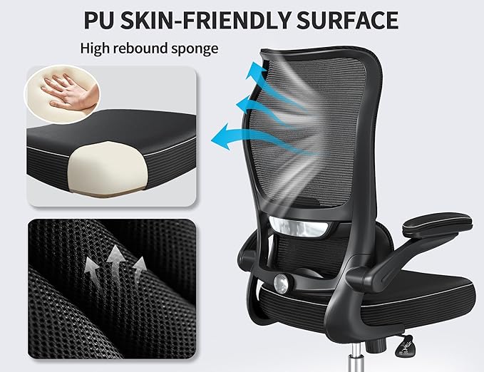 TRALT Ergonomic Office Chair - Desk Chair with Wave High Back Adjustable Lumbar Support Computer Chair - Gaming Chairs Mesh Backrest and PU Leather Seat for Home Reading Chairs (Black Pack of 3)