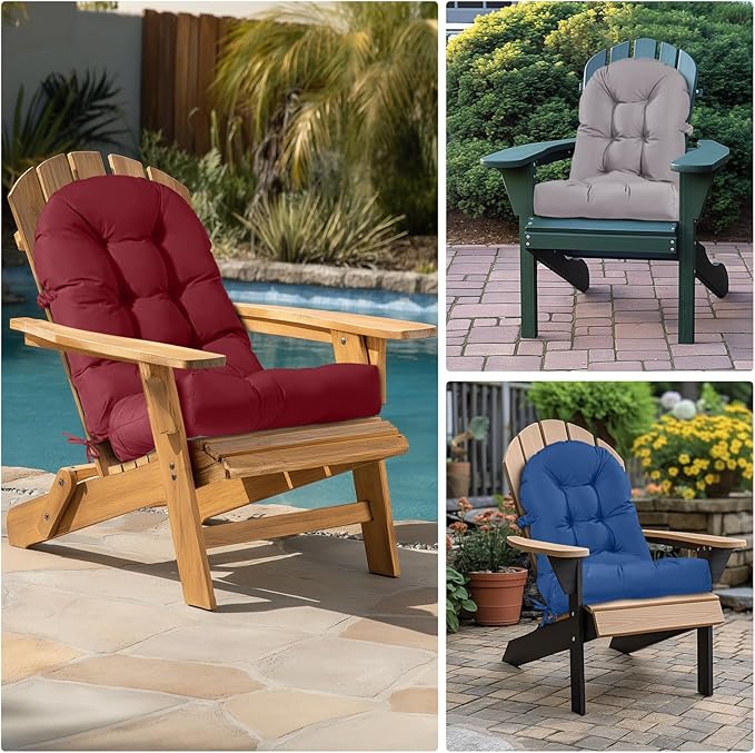 Adirondack Chair Cushion Waterproof Rocking Chair Cushion, Tufted High Back Patio Chair Cushions with Anti-Slip Ties for Rocking Chairs,Adirondack Chair,Patio Furniture (Burgundy)