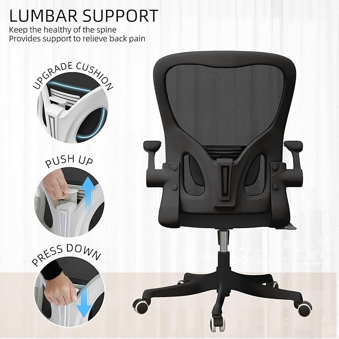 balmstar Ergonomic Office Chair, Mesh Desk Chair with Adjustable Lumbar Support and 90°-130° Recline, 350lbs High Back Computer Chair with Silent Wheels, Breathable Home Office Chair for Adult