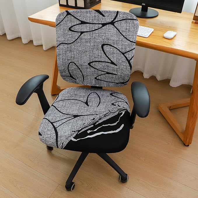 FORCHEER Split Office Chair Covers Two Pieces Stretch Printed Grey Separated Desk Chair Slipcover Washable -Lotus