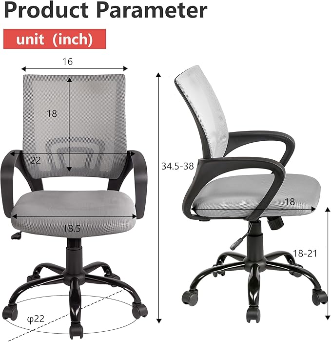 PayLessHere Office Computer Chair Ergonomic Cheap Desk Chair Adjustable Comfortable Mid Back Task Rolling Swivel with Lumbar Support for Home Office, Grey