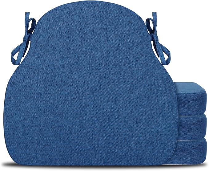 Navy Blue Winsor Chair Cushions with Ties, Dining Kitchen Chair Seat Pads Non Slip Removable Washable Cover 17"x16" Set of 4