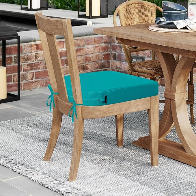 idee-home Outdoor Chair Cushions Set of 4, Thick 17" x 17" Outdoor Seat Cushions Patio Furniture Waterproof with Ties, Dining Pads