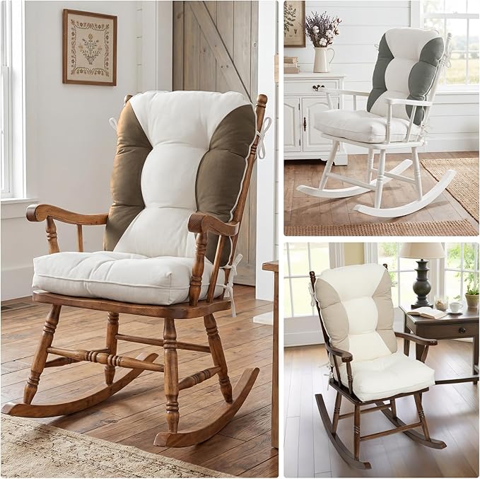 Rocking Chair Cushions Set - Non-Slip Adirondack Chair Cushions with Ties Indoor/Outdoor Rocking Chair Pad for Living Room, Bedroom, Balcony, Office