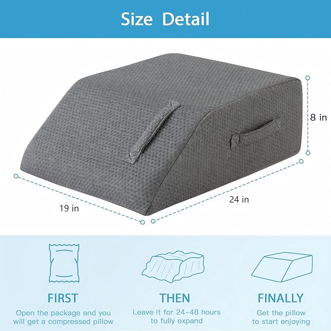 MEGCXIT Leg Pillow Elevation Blood Circulation, Leg Wedge for Elevation for Swelling, Leg Elevating Pillow for After Surgery, Memory Foam Foot Knee Pillow for Back Sleeping 24×19×8 Inch Dark Grey