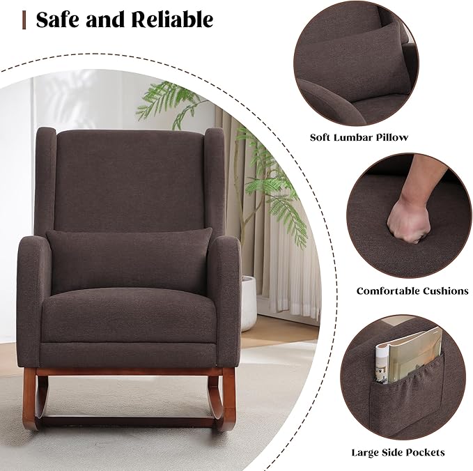 HCHAIRH Rocking Chair Nursery with Foot Rest, Wingback Nursery Rocking Chairs, Nursing Glider Rocker Chair with Pillow and High Back for Nursery, Living Room, Bedroom, Coffee