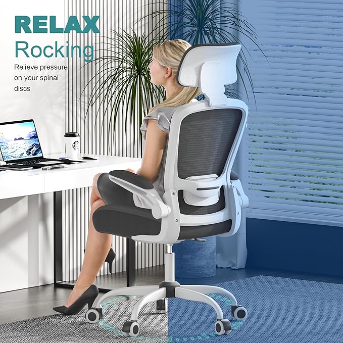 Mimoglad Office Chair, Comfy Desk Chair - High Back Ergonomic Computer Chair with Adjustable Lumbar Support & Headrest, Flip-up Armrests for Guitar Playing, Swivel Task Chair for Home and Office