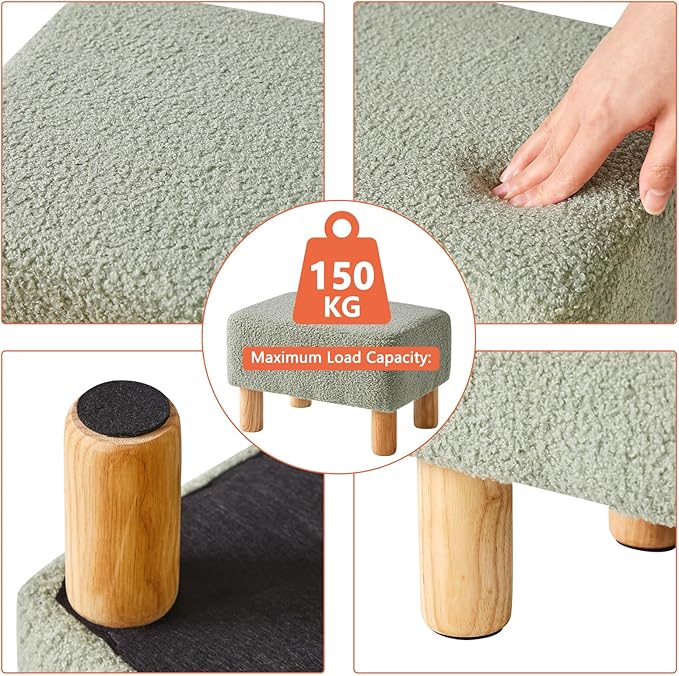 YMYNY Ottoman, Modern Footrest with Soft Padded Seat, Foot Stool with Wood Legs, Small Square Pouf Under Desk for Living Room Bedroom Office 15.74" D×11.41" W×9.84" H Green UHBD030GR