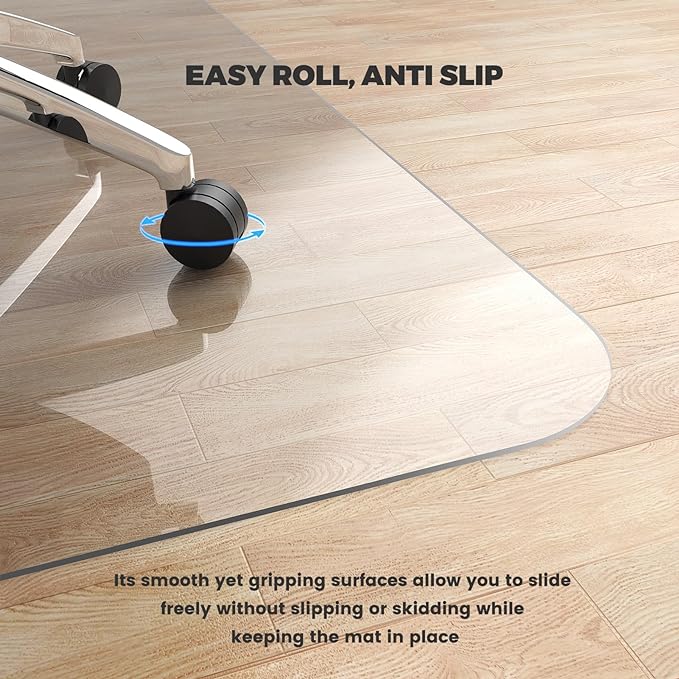 Yecaye Office Chair Mat for Hardwood Floor, Clear Computer Desk Chair Mat, PVC Heavy Duty Floor Protector for Rolling Chairs, Can't be Used on Carpet (Transparent, 48" x 55")
