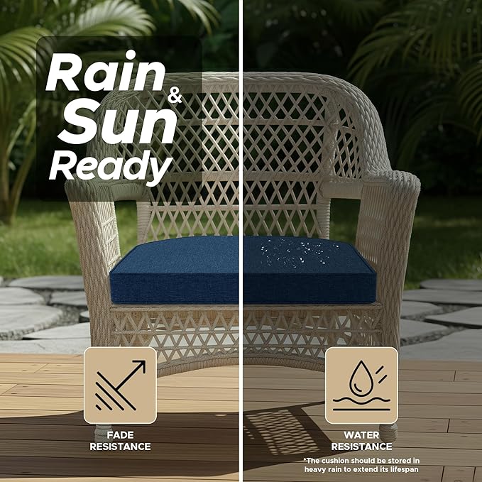 Outdoor Chair Cushions, Fade-Resistant & Water-Resistant, D Shaped Patio Furniture Seat Chair Pads Replacement with Ties, Non-Slip Bottom, Removable Cover, Set of 4, 17 x 16 Inch, Navy Blue