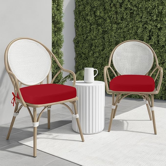 idee-home Outdoor Chair Cushions Set of 2, 19" x 19" x 3" Thick D-Shaped Patio Furniture Outdoor Seat Cushions Waterproof with Ties, Dining Pads