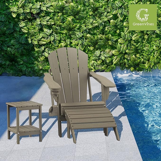 GREENVINES Adirondack-Ottoman | Wood Grain | Set of 2 | HDPE Plastic | Outdoor Footrest | All Weather | Foot Rest | Foot Stool | Desert Brown | for Adirondack Chair